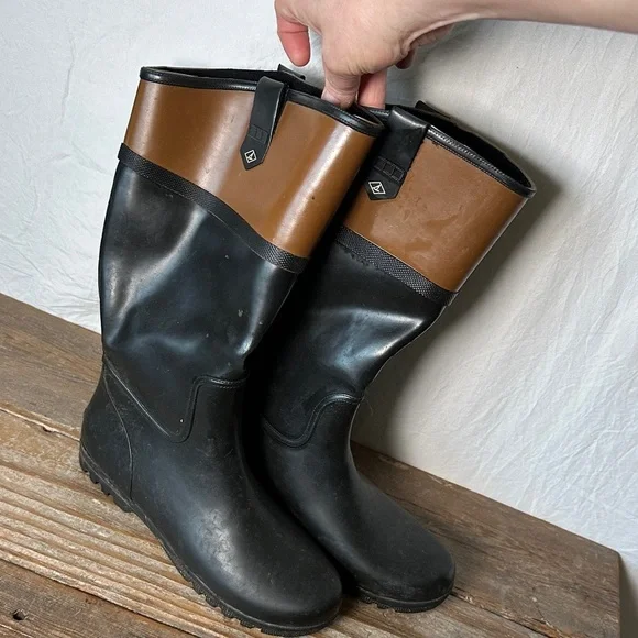 Sperry Black and Brown Rubber Boots - Picture 3 of 5